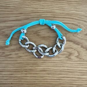 Chunky Silver Chain Bracelet with Blue Accent
